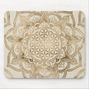 Flower of Life in Lotus - pastel golds and canvas Mouse Mat