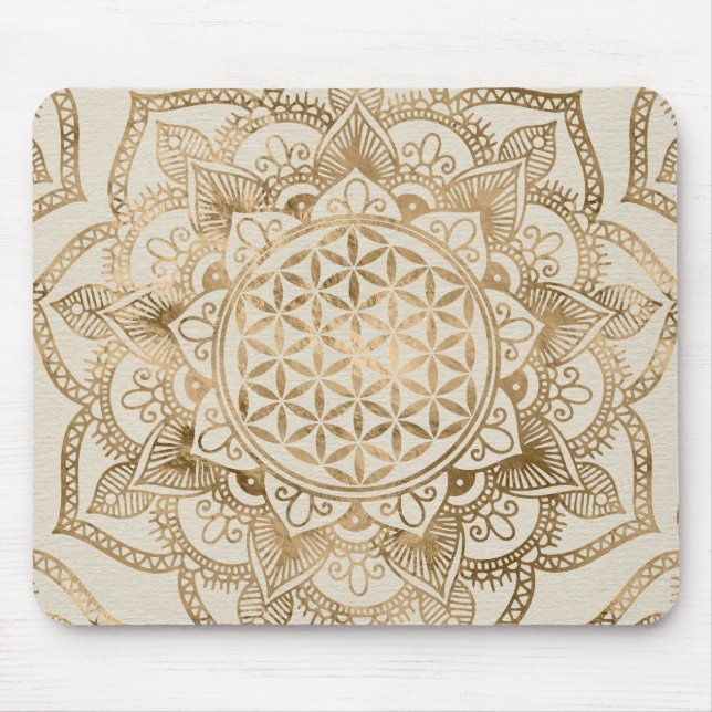Flower of Life in Lotus - pastel golds and canvas Mouse Mat (Front)