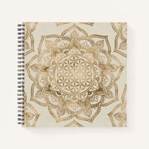 Flower of Life in Lotus - pastel golds and canvas Notebook
