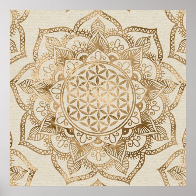 Flower of Life in Lotus - pastel golds and canvas Poster (Front)