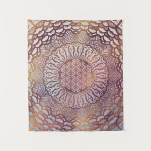 Flower of life in mandala gentle pastel glitter tapestry