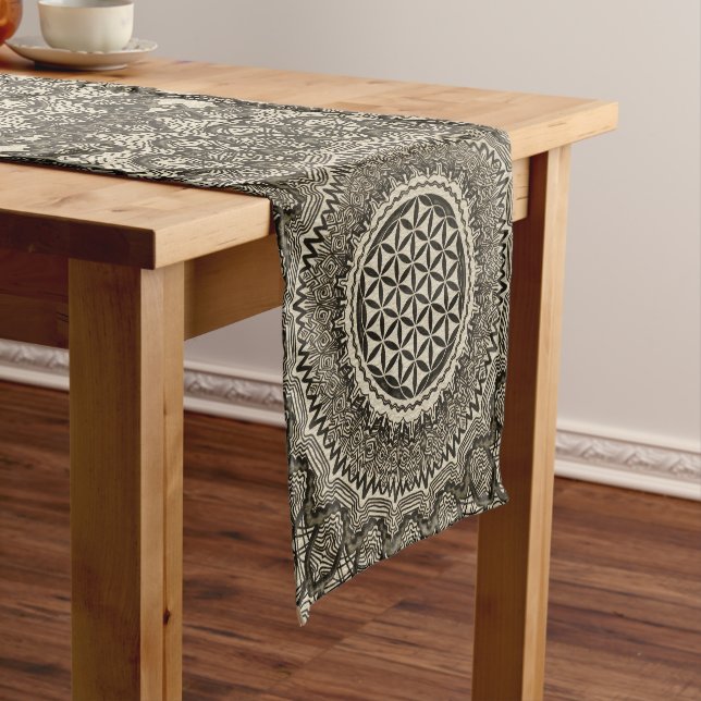 Flower of life in  mandala on canvas short table runner (In Situ)