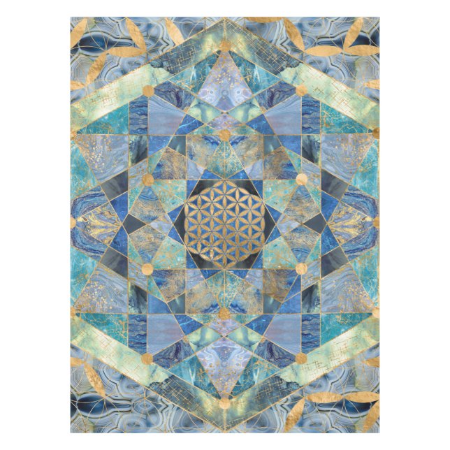 Flower of Life in Sacred Geometry Marble Ornament Tablecloth (Front)
