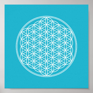 Flower of Life - in white - geometric pattern Poster