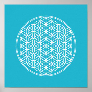 Flower of Life - in white - geometric pattern Poster