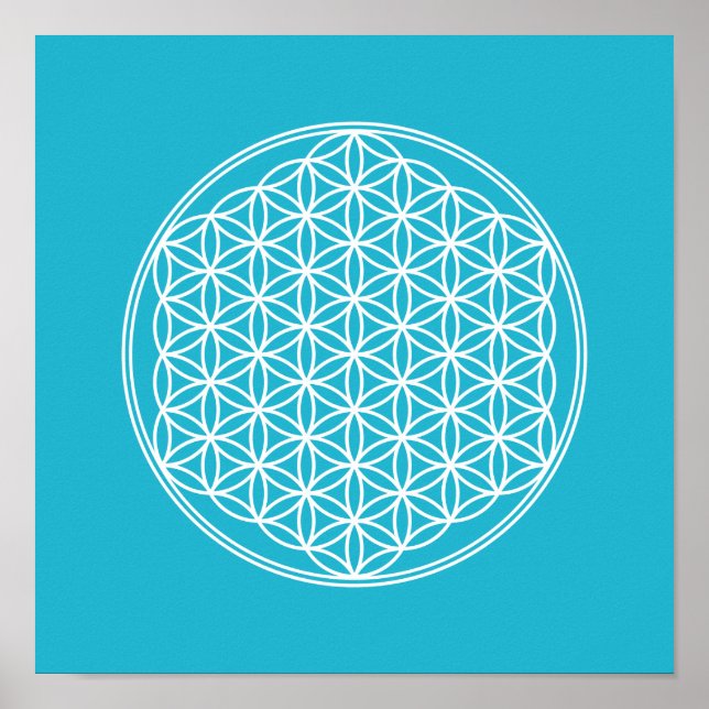 Flower of Life - in white - geometric pattern Poster (Front)