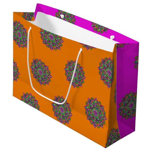 Flower Of Life - Indian Mandala 1 Large Gift Bag (Front Angled)