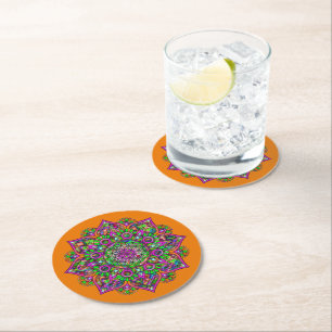 Flower Of Life - Indian Mandala 1 Round Paper Coaster