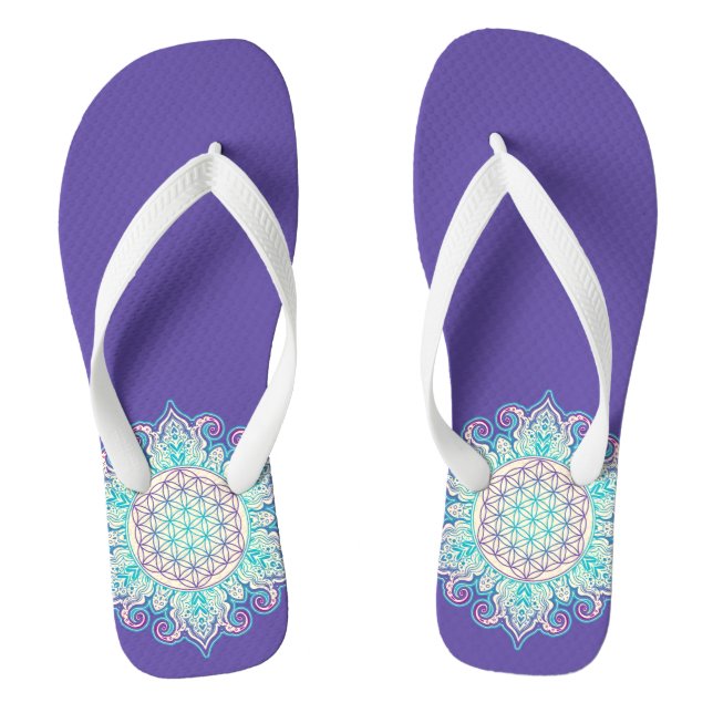 Flower Of Life - Indian Mandala 2 Flip Flops (Footbed)