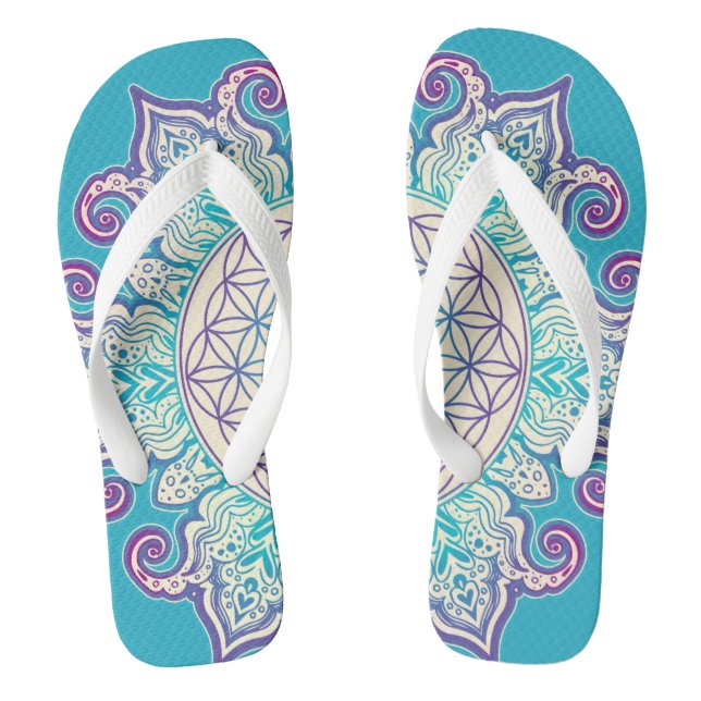 Flower Of Life - Indian Mandala 2 Flip Flops (Footbed)