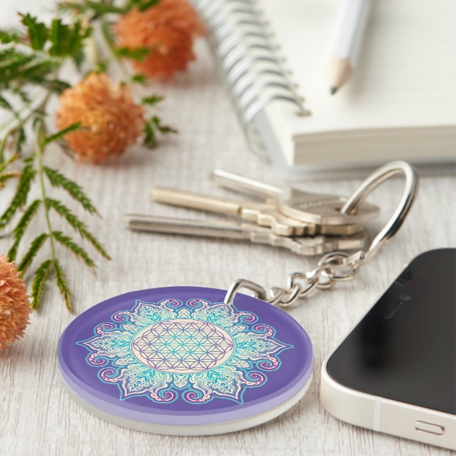Flower Of Life - Indian Mandala 2 Key Ring (Front Right)