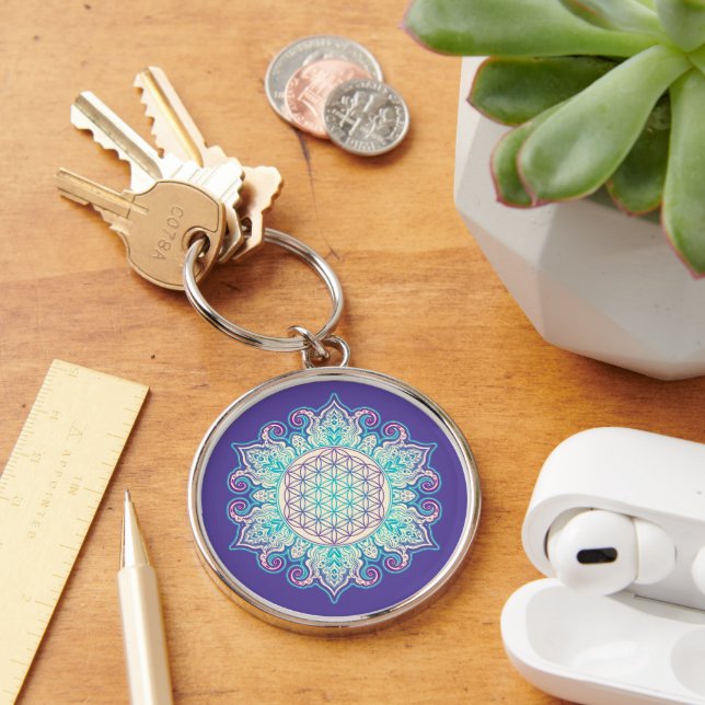 Flower Of Life - Indian Mandala 2 Key Ring (Desk)