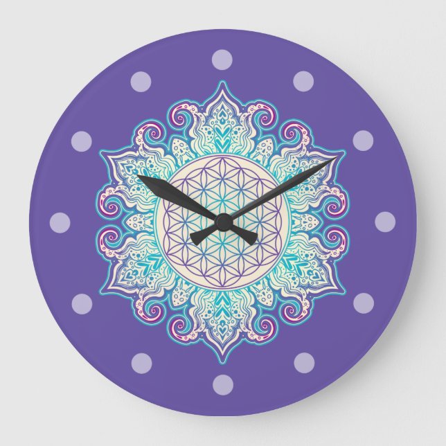 Flower Of Life - Indian Mandala 2 Large Clock (Front)