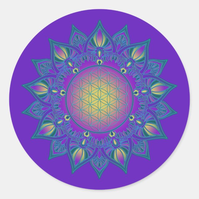 Flower Of Life - Indian Mandala 3 Classic Round Sticker (Front)