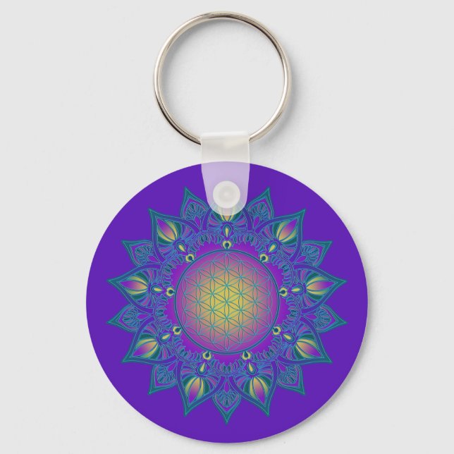 Flower Of Life - Indian Mandala 3 Key Ring (Front)