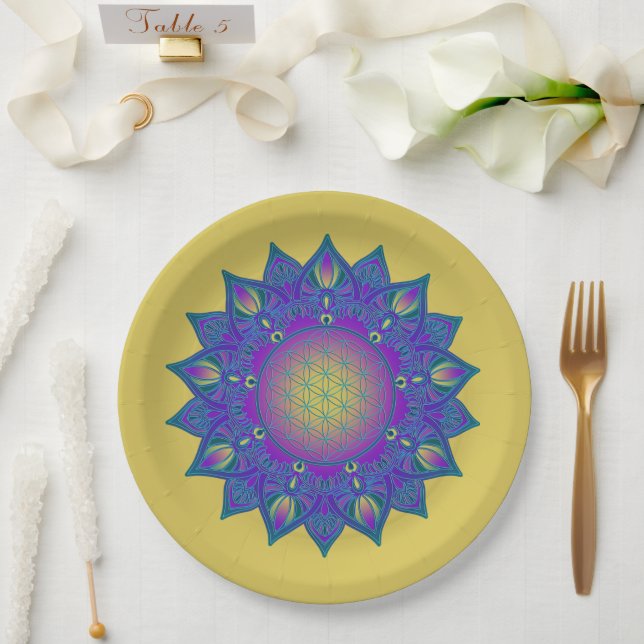 Flower Of Life - Indian Mandala 3 Paper Plate (Wedding)