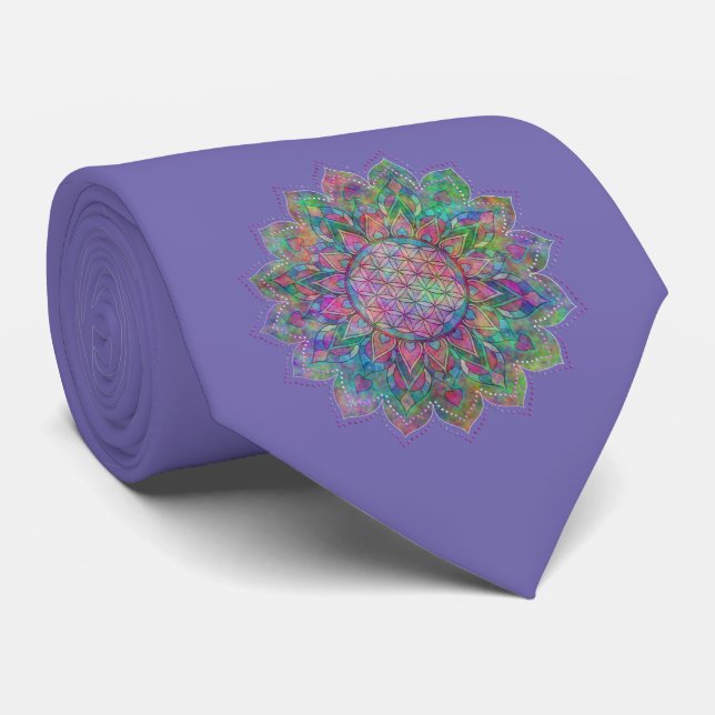 Flower Of Life - Indian Mandala 7c Tie (Rolled)