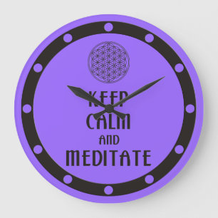 Flower of Life - KEEP CALM and MEDITATE Large Clock