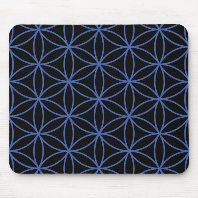 Flower of Life Large Pattern – Blue on Black Mouse Mat (Front)