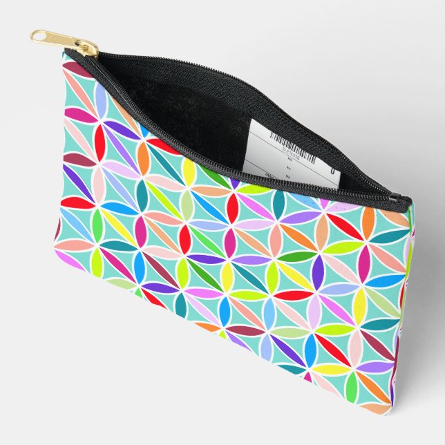 Flower of Life Large Pattern – Multicoloured Accessory Pouch (Open)
