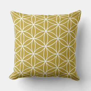 Flower of Life Large Pattern – White on Gold Cushion