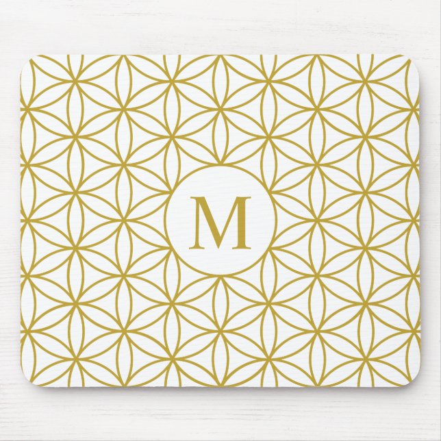 Flower of Life Lg Ptn (Personalised) Gold on White Mouse Mat (Front)