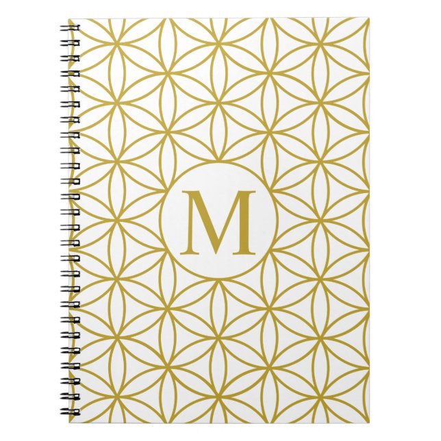 Flower of Life Lg Ptn (Personalised) Gold on White Notebook (Front)