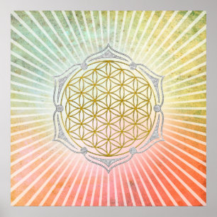 Flower Of Life - Lotus gold silver Poster