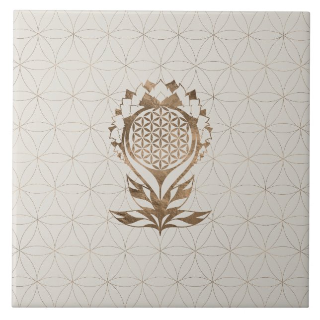 Flower of Life Lotus - Golden Texture Tile (Front)
