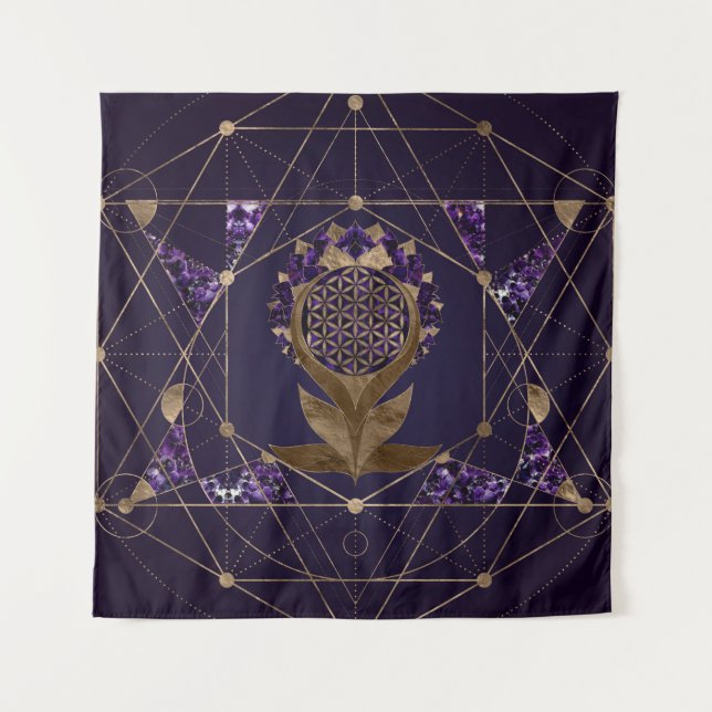 Flower of Life Lotus - Sacred Geometry Ornament Tapestry (Front)