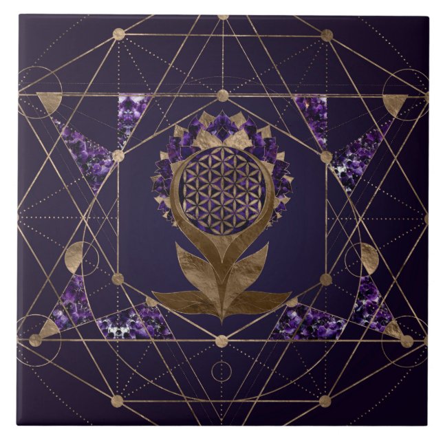 Flower of Life Lotus - Sacred Geometry Ornament Tile (Front)
