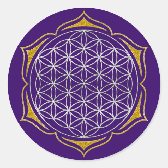 Flower Of Life - Lotus silver gold Classic Round Sticker (Front)