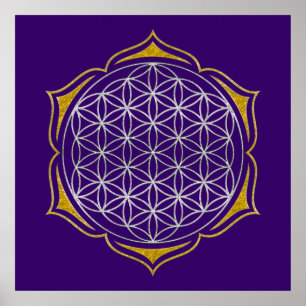Flower Of Life - Lotus silver gold Poster