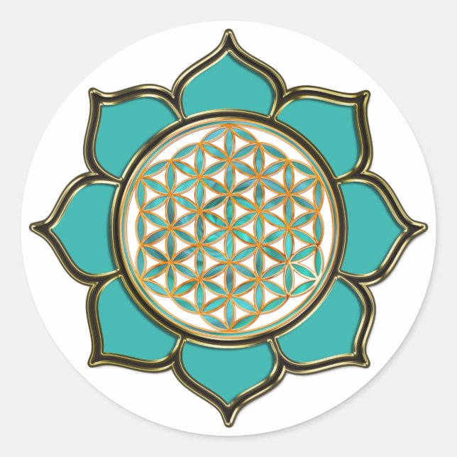 Flower of life Lotus - turquoise / transparent Classic Round Sticker (Front)