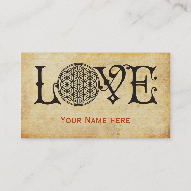 Flower Of Life - LOVE lettering tattoo black Business Card (Front)