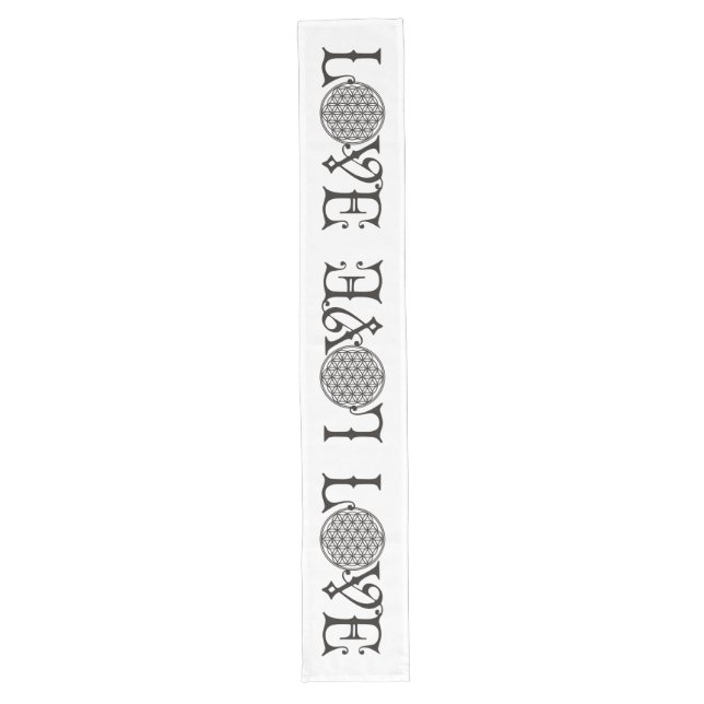 Flower Of Life - LOVE lettering tattoo black Long Table Runner (Front)