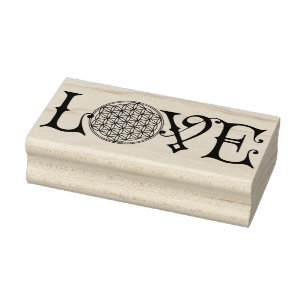 Flower Of Life - LOVE lettering tattoo black Rubber Stamp
