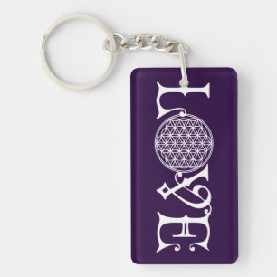 Flower Of Life - LOVE lettering tattoo white Key Ring