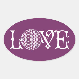 Flower Of Life - LOVE lettering tattoo white Oval Sticker