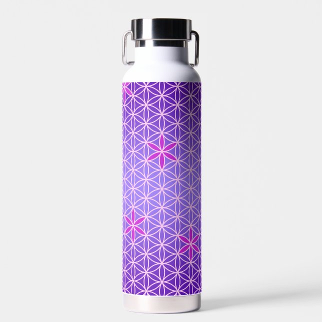 FLOWER OF LIFE - magenta pink pattern Water Bottle (Front)