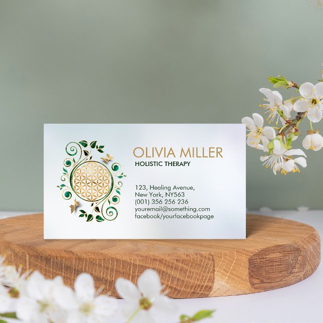 Flower of Life  - Malachite Swirl and Butterflies Business Card (Creator Uploaded)