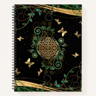 Flower of Life - Malachite Swirl and Butterflies Notebook