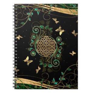 Flower of Life  - Malachite Swirl and Butterflies Notebook