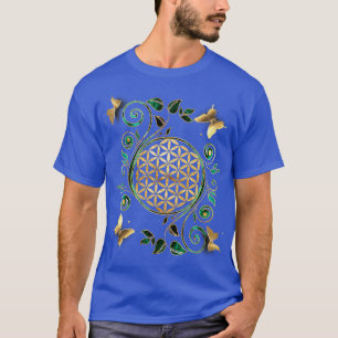 Flower of Life Malachite Swirl and Butterflies T-Shirt
