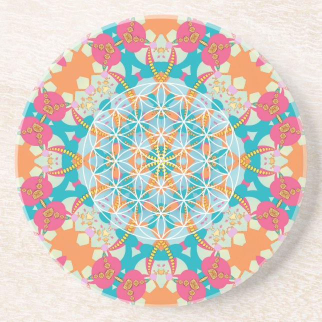 Flower of Life Mandala Bright Coaster (Front)