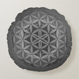 Flower of Life Mandala Grey Round Cushion
