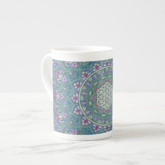 Flower Of Life - Mandala India Style 1 Bone China Mug (Front Left)