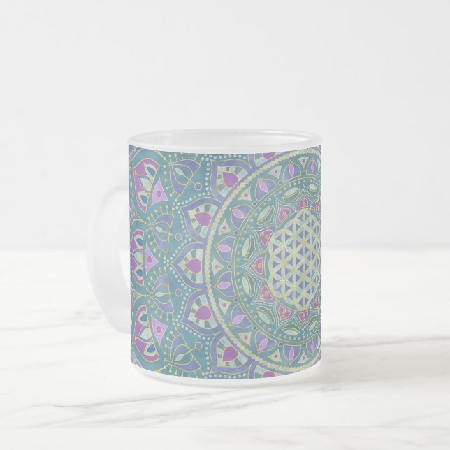 Flower Of Life - Mandala India Style 1 Frosted Glass Coffee Mug (Front Left)