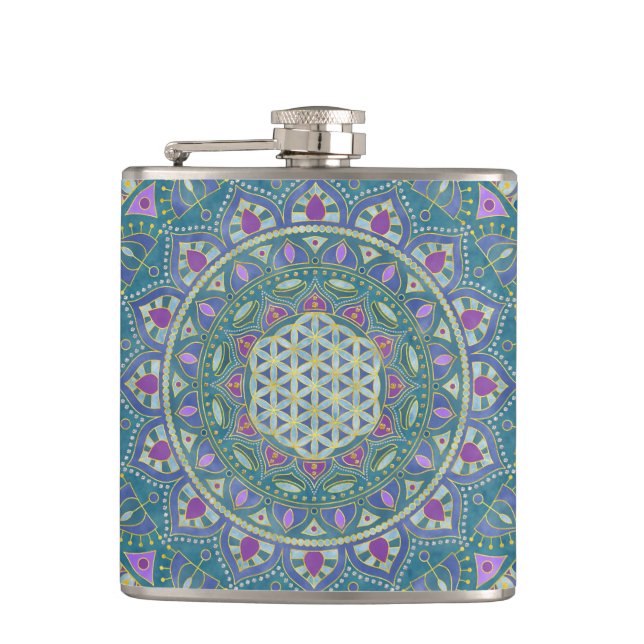 Flower Of Life - Mandala India Style 1 Hip Flask (Front)