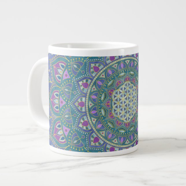 Flower Of Life - Mandala India Style 1 Large Coffee Mug (Front Left)